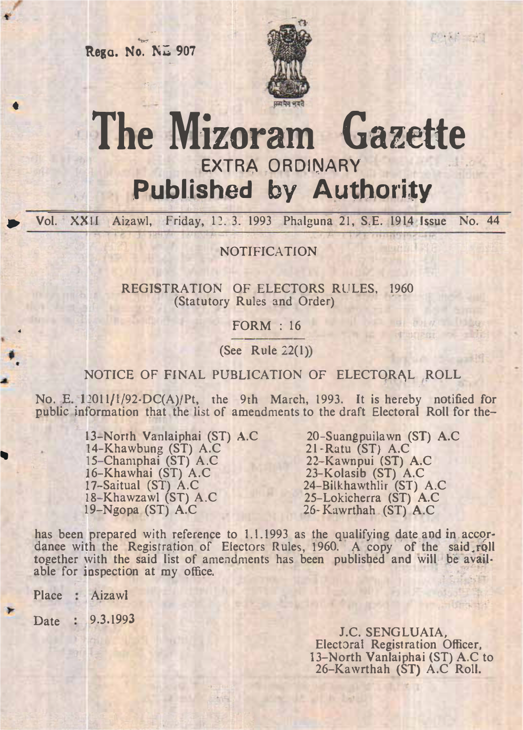 The Mizoram Gazette EXTRA ORDINARY