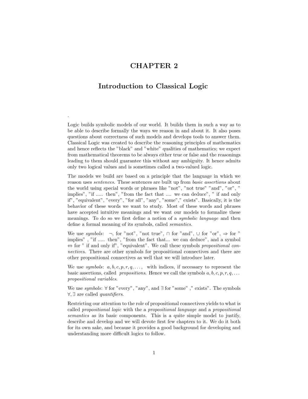 CHAPTER 2 Introduction to Classical Logic