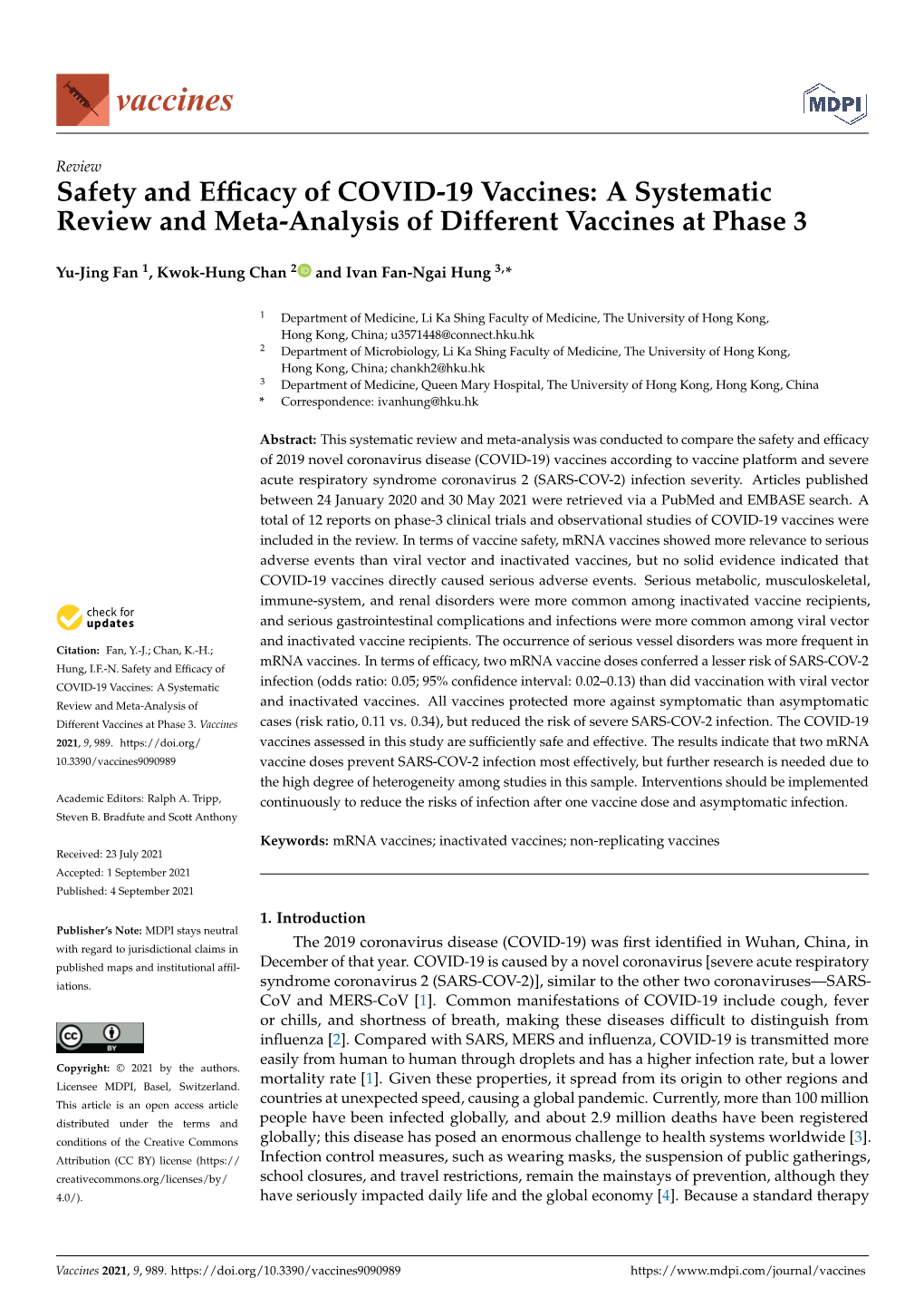 Safety and Efficacy of COVID-19 Vaccines: a Systematic Review And