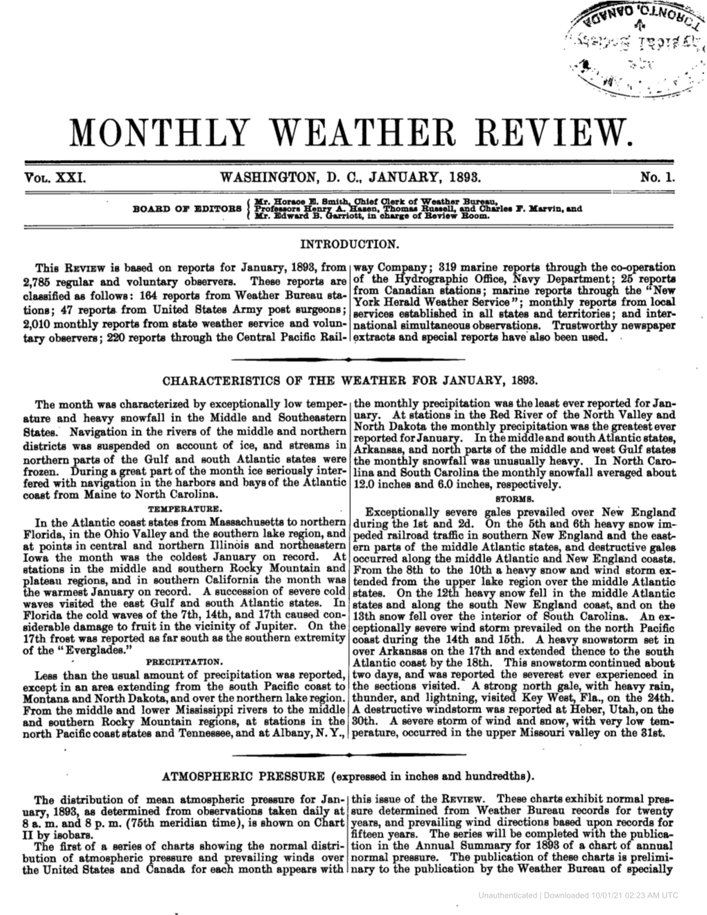 VOL. XXI. WASHINGTON, D. C., JANUARY, 1893. No. 1