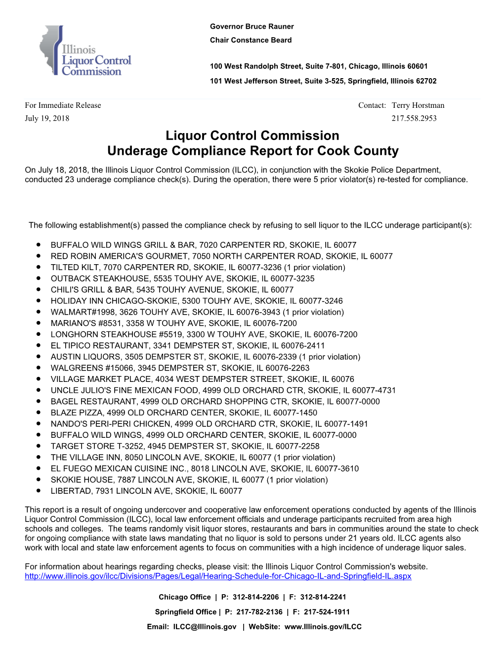 Liquor Control Commission Underage Compliance Report for Cook County