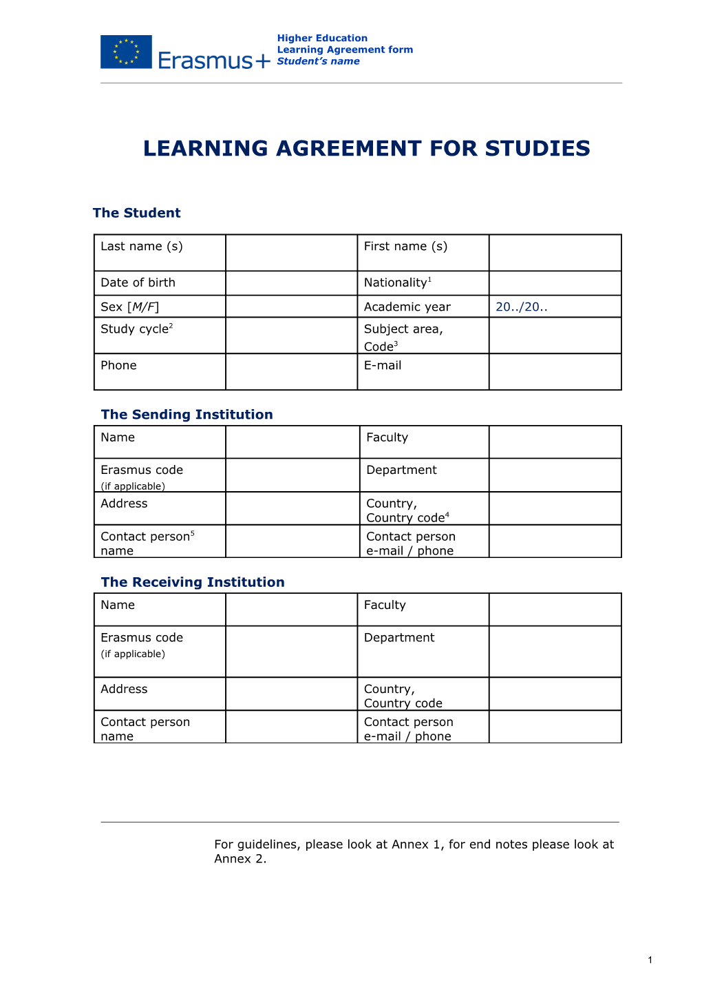 Learning Agreement for Studies s12