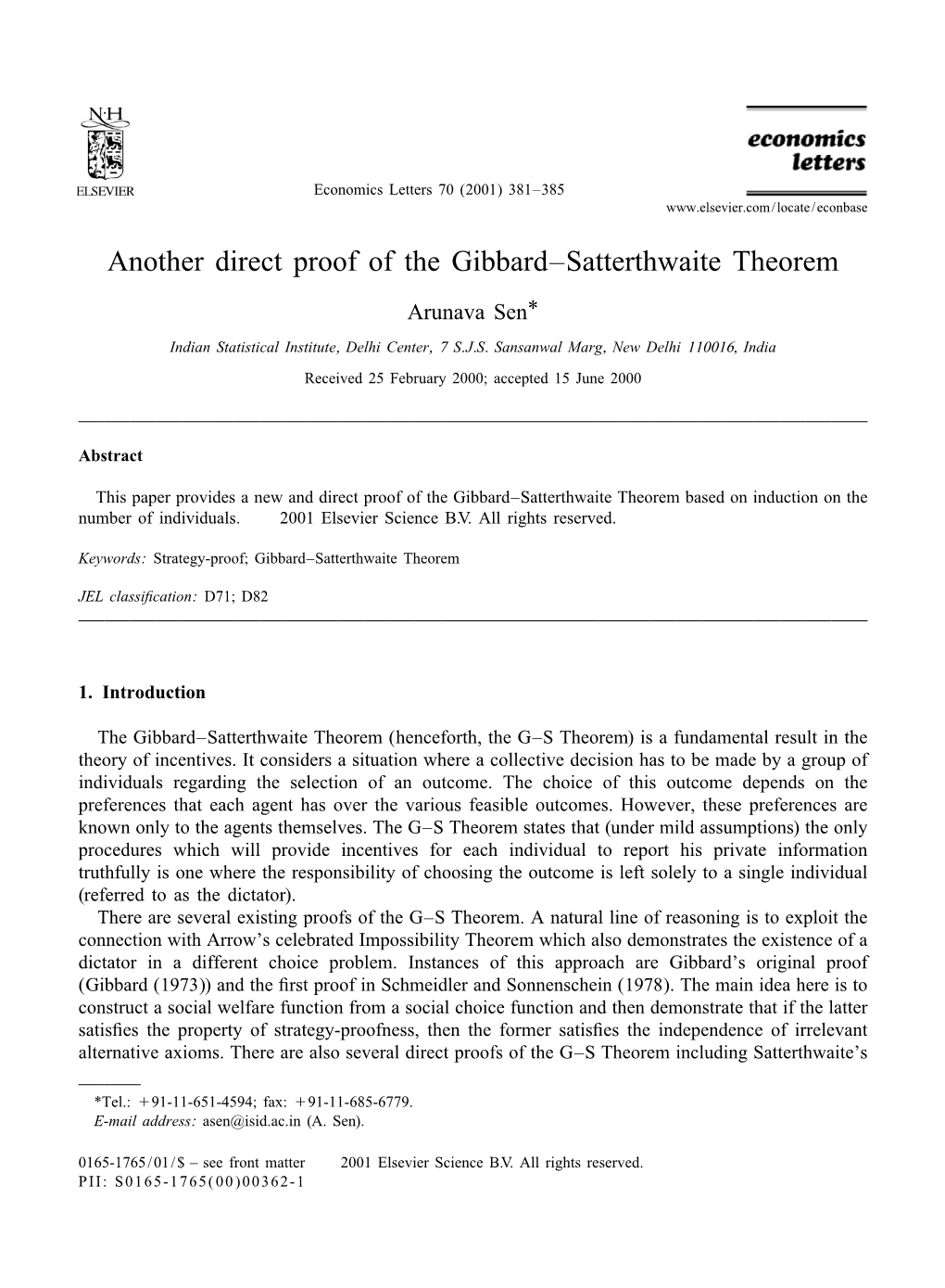 Gibbard Satterthwaite Theorem