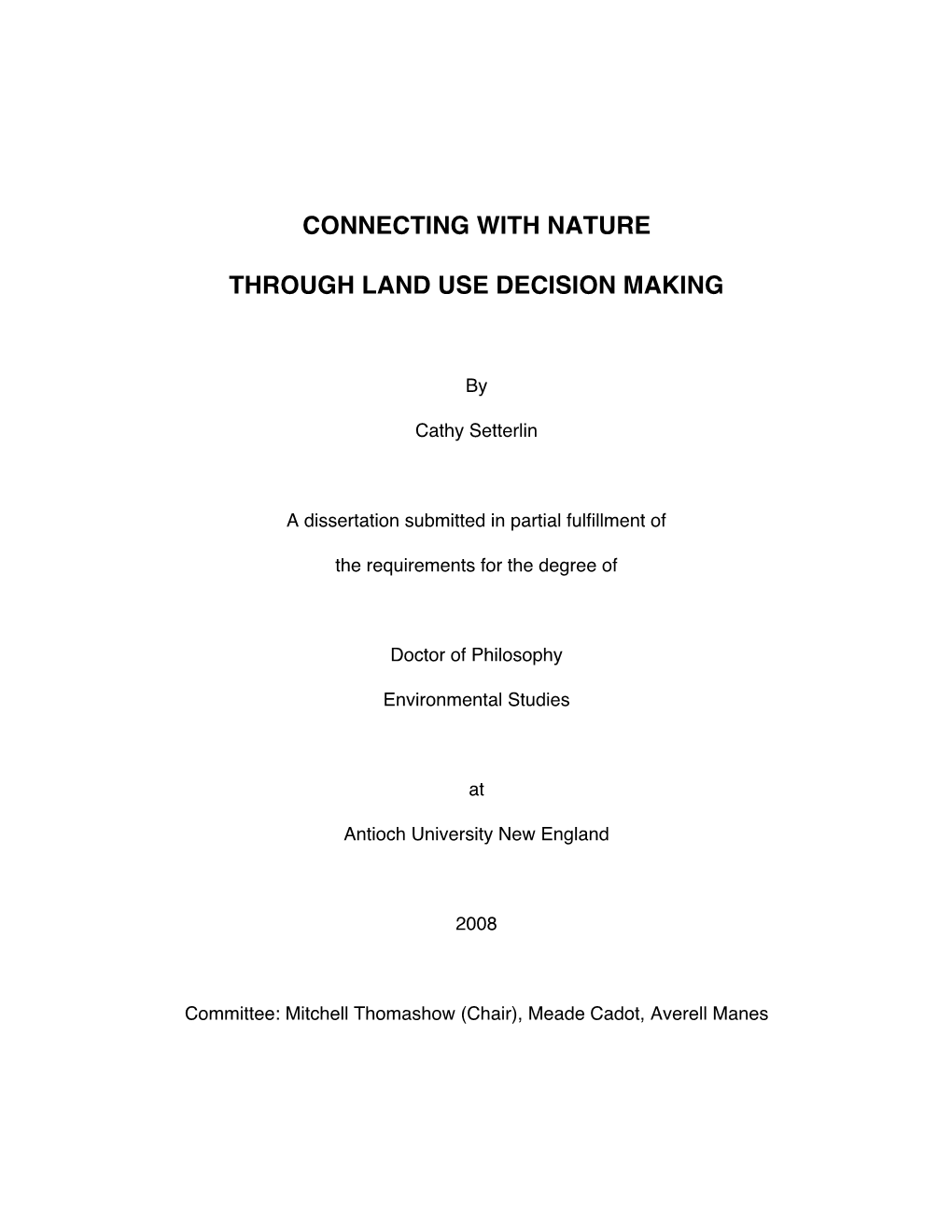 Connecting with Nature Through Land Use Decision