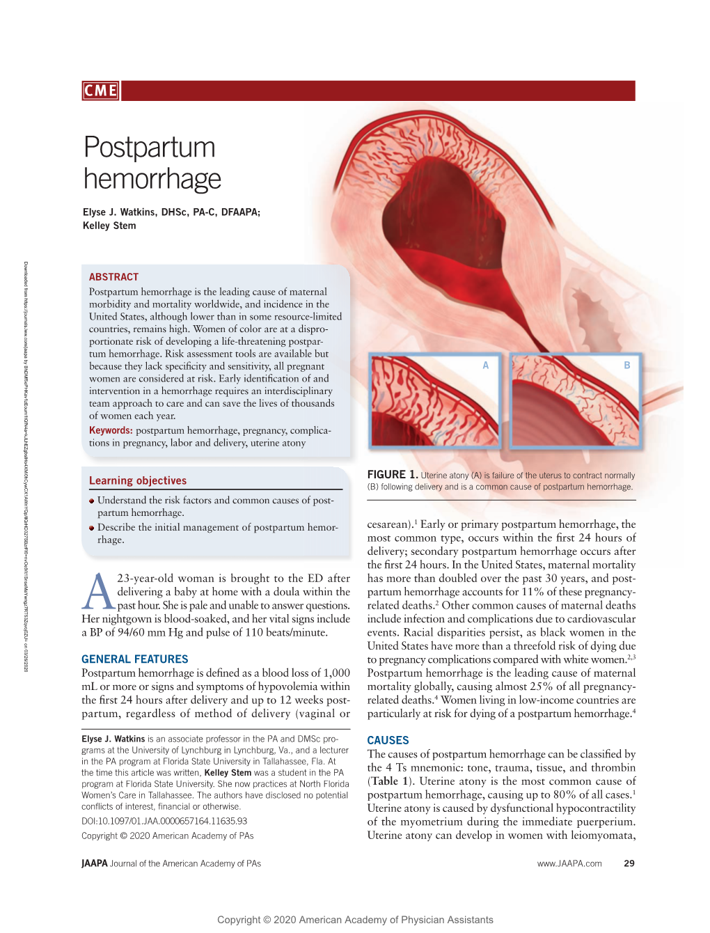Postpartum Hemorrhage, the Early Or Primary Postpartum Hemorrhage, 1 Physician of Table 1)
