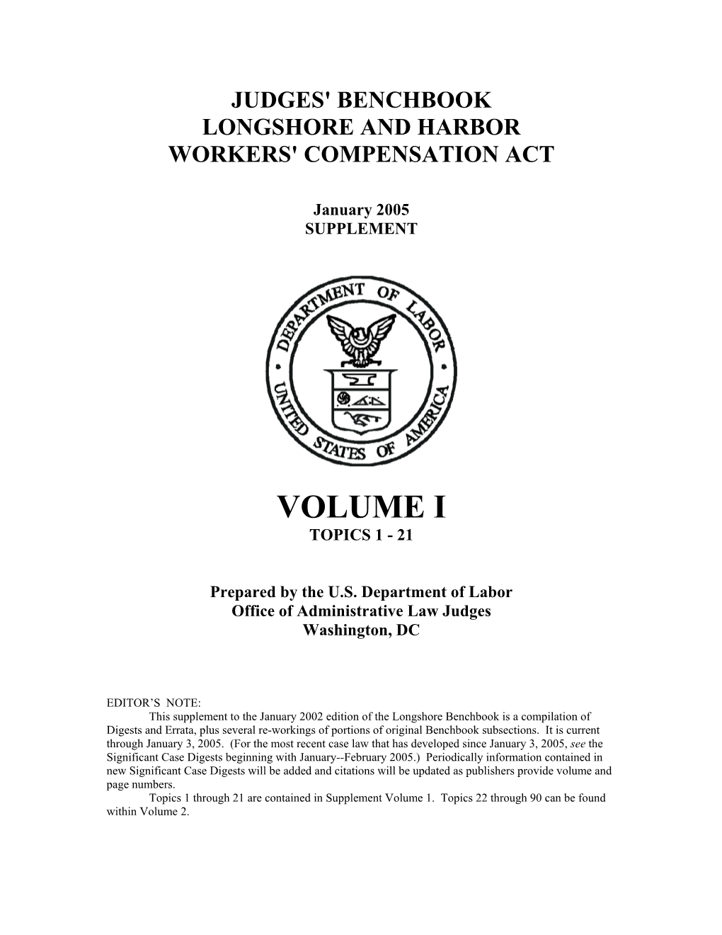 USDOL/OALJ Longshore Benchbook Supplement