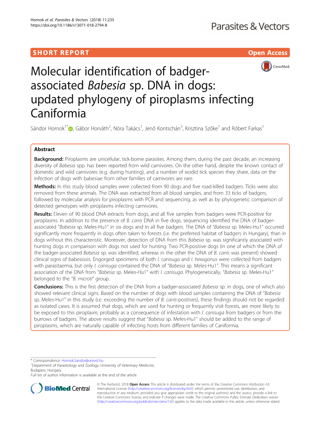 Associated Babesia Sp. DNA in Dogs: Updated Phylogeny of Piroplasms