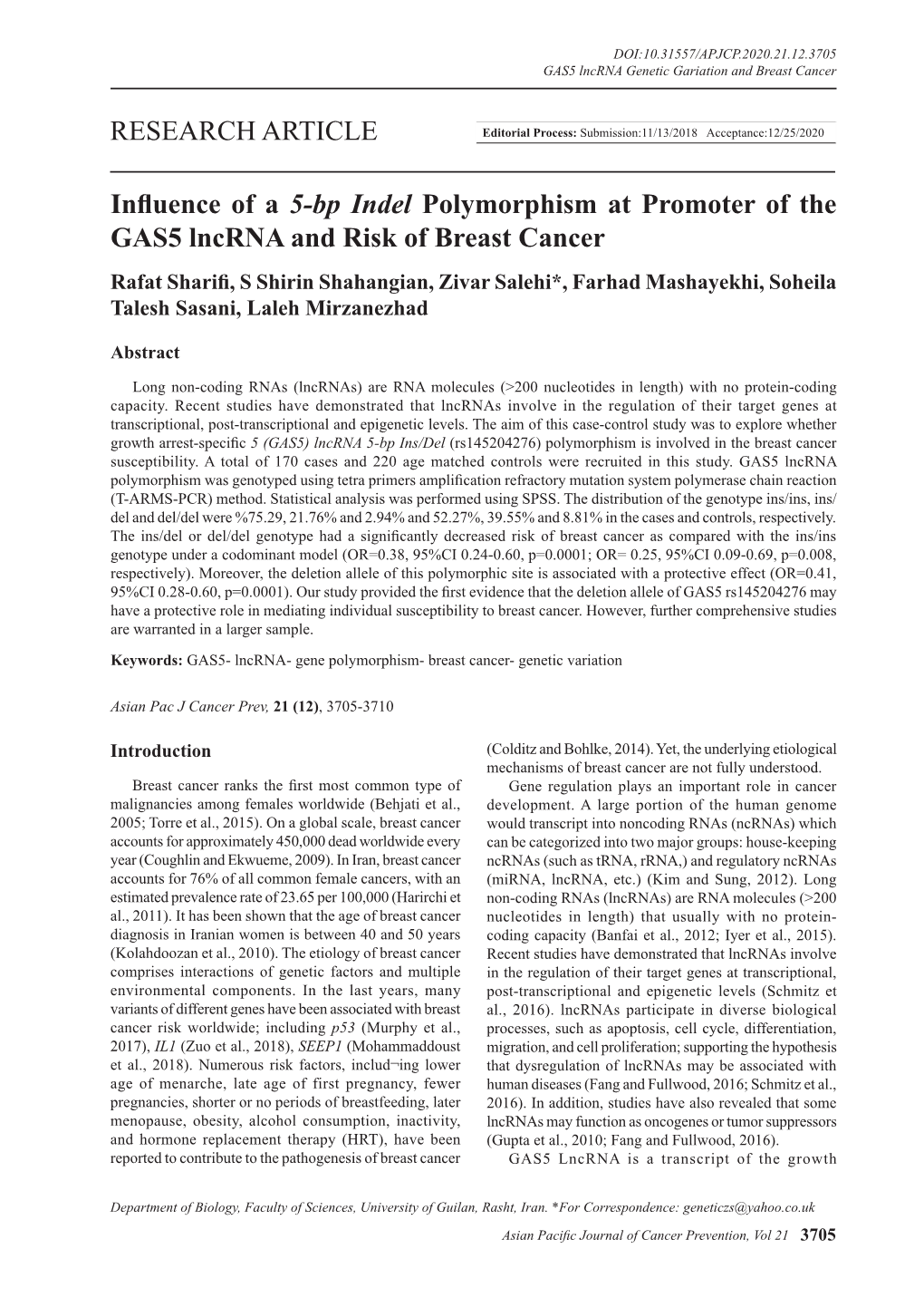 RESEARCH ARTICLE Influence of a 5-Bp Indel Polymorphism At