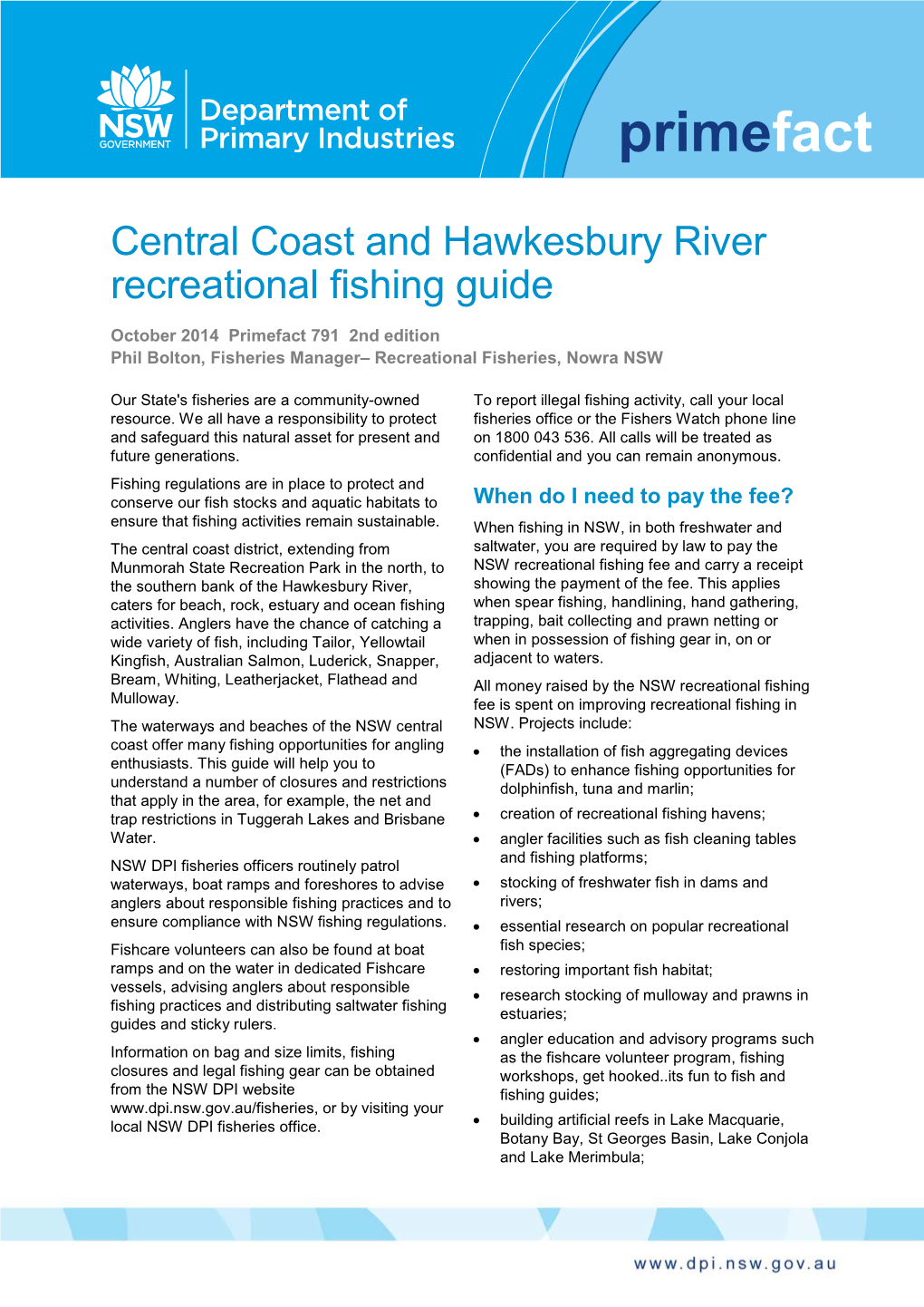 Central Coast and Hawkesbury River Recreational Fishing Guide