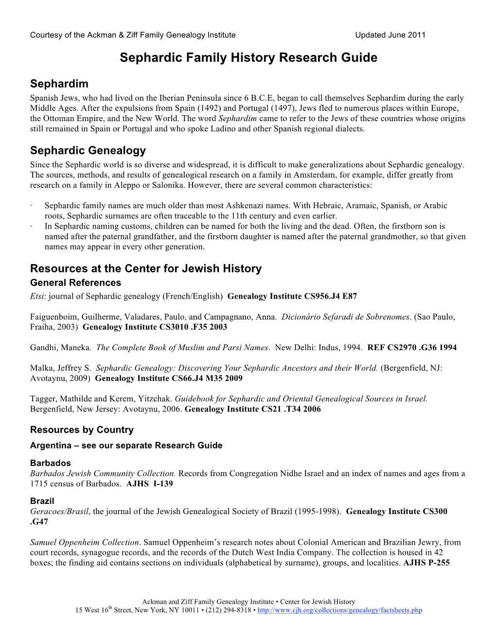 Sephardic Family History Research Guide-Update2010-2011