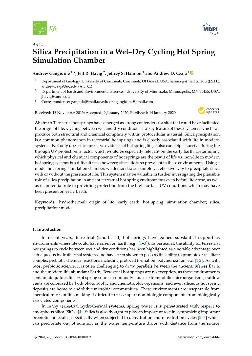 Silica Precipitation in a Wet–Dry Cycling Hot Spring Simulation Chamber