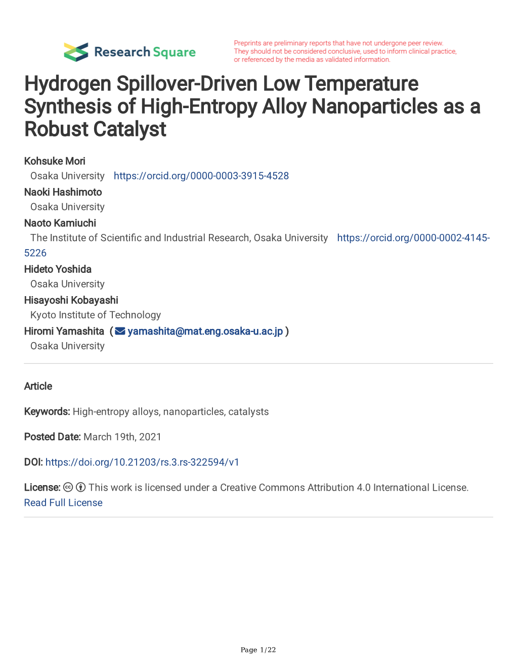 Hydrogen Spillover-Driven Low Temperature Synthesis of High-Entropy Alloy Nanoparticles As a Robust Catalyst