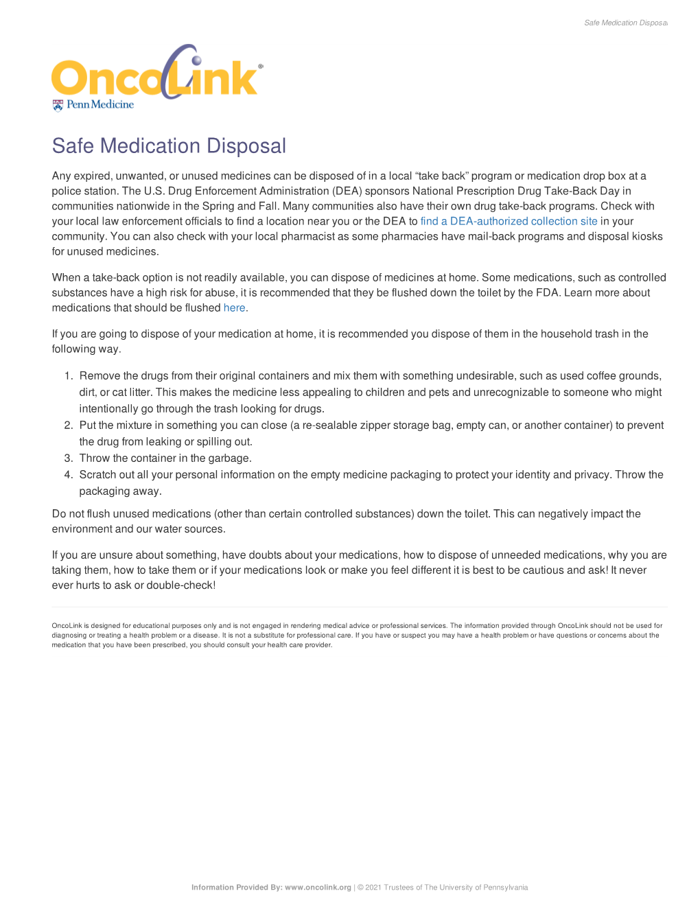 Safe Medication Disposal