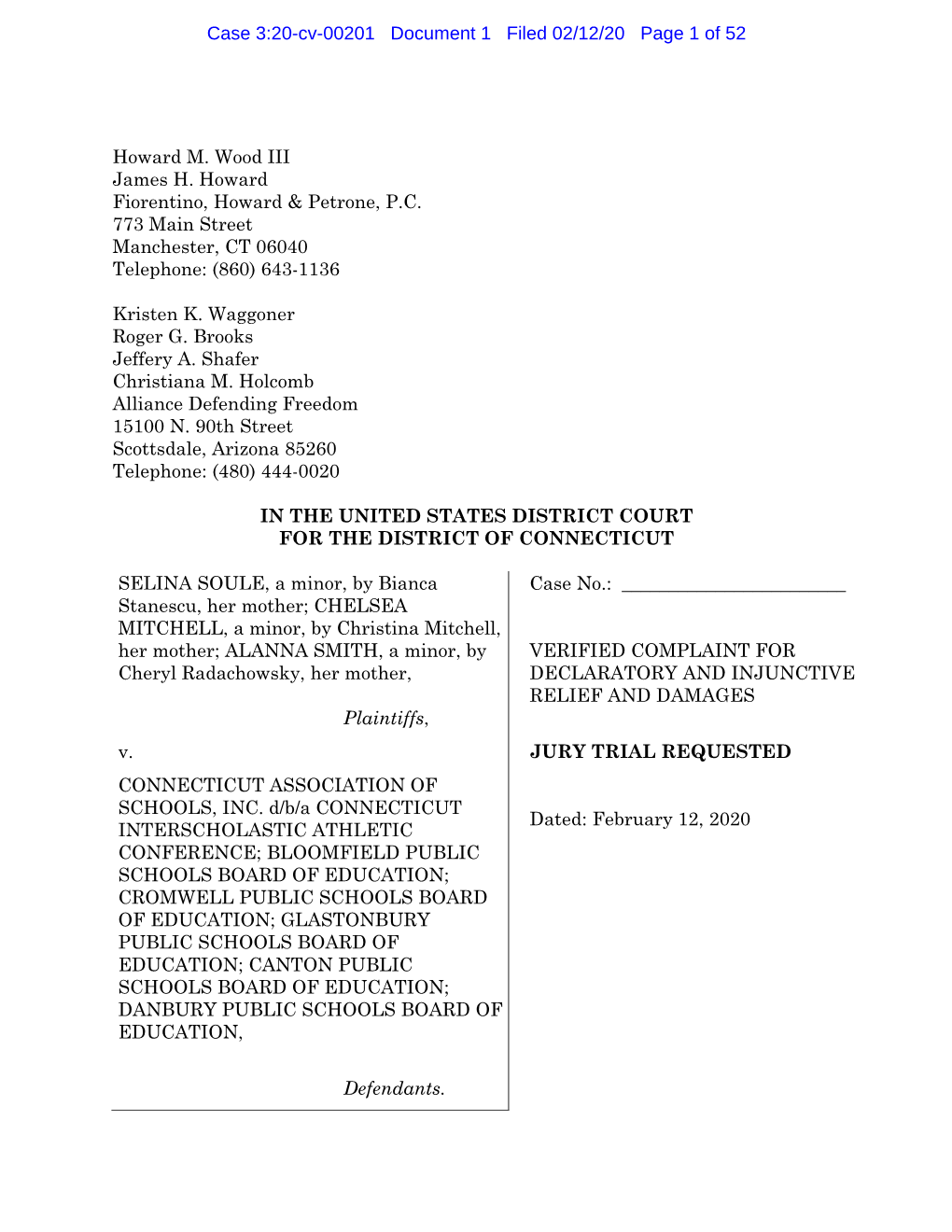 Case 3:20-Cv-00201 Document 1 Filed 02/12/20 Page 1 of 52