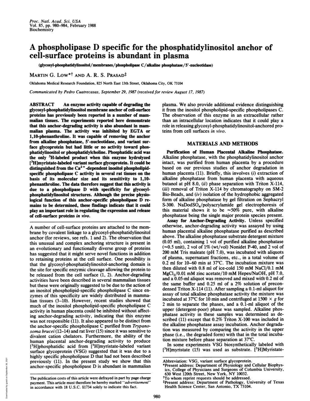 A Phospholipase D Specific for the Phosphatidylinositol Anchor of Cell