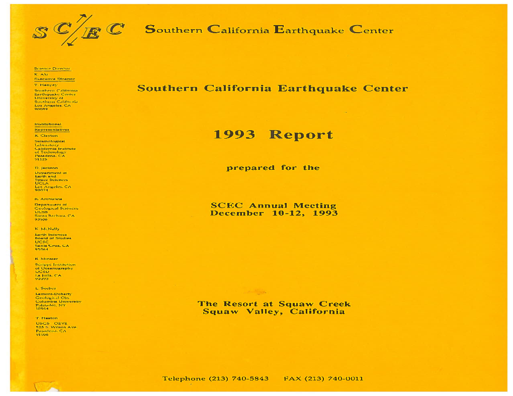 1993 Report Seismological Laboratory California Institute of Technology Pasadena, CA 91125