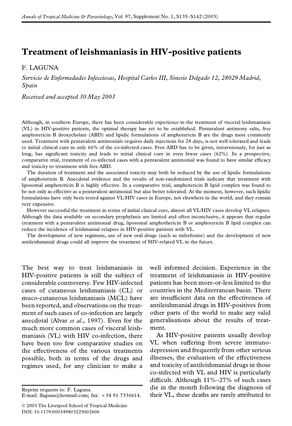 Treatment of Leishmaniasis in HIV-Positive Patients