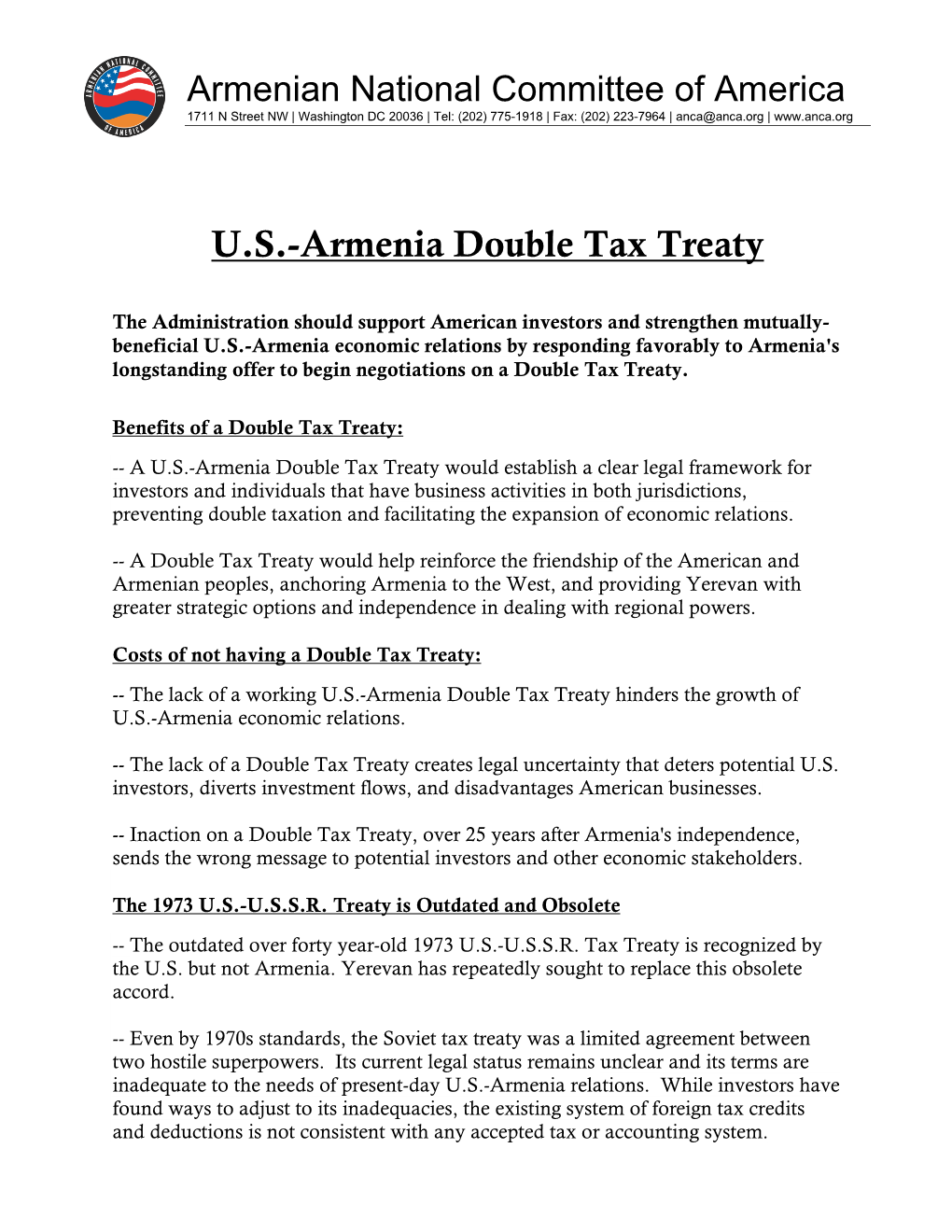 U.S.-Armenia Double Tax Treaty