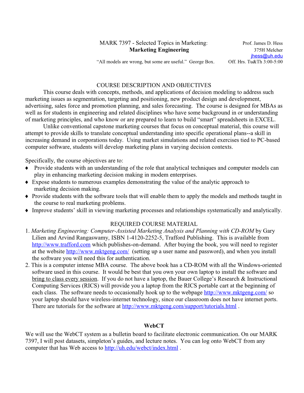 BA 422 Marketing Decision Models