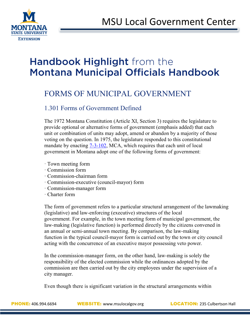 Forms of Municipal Government