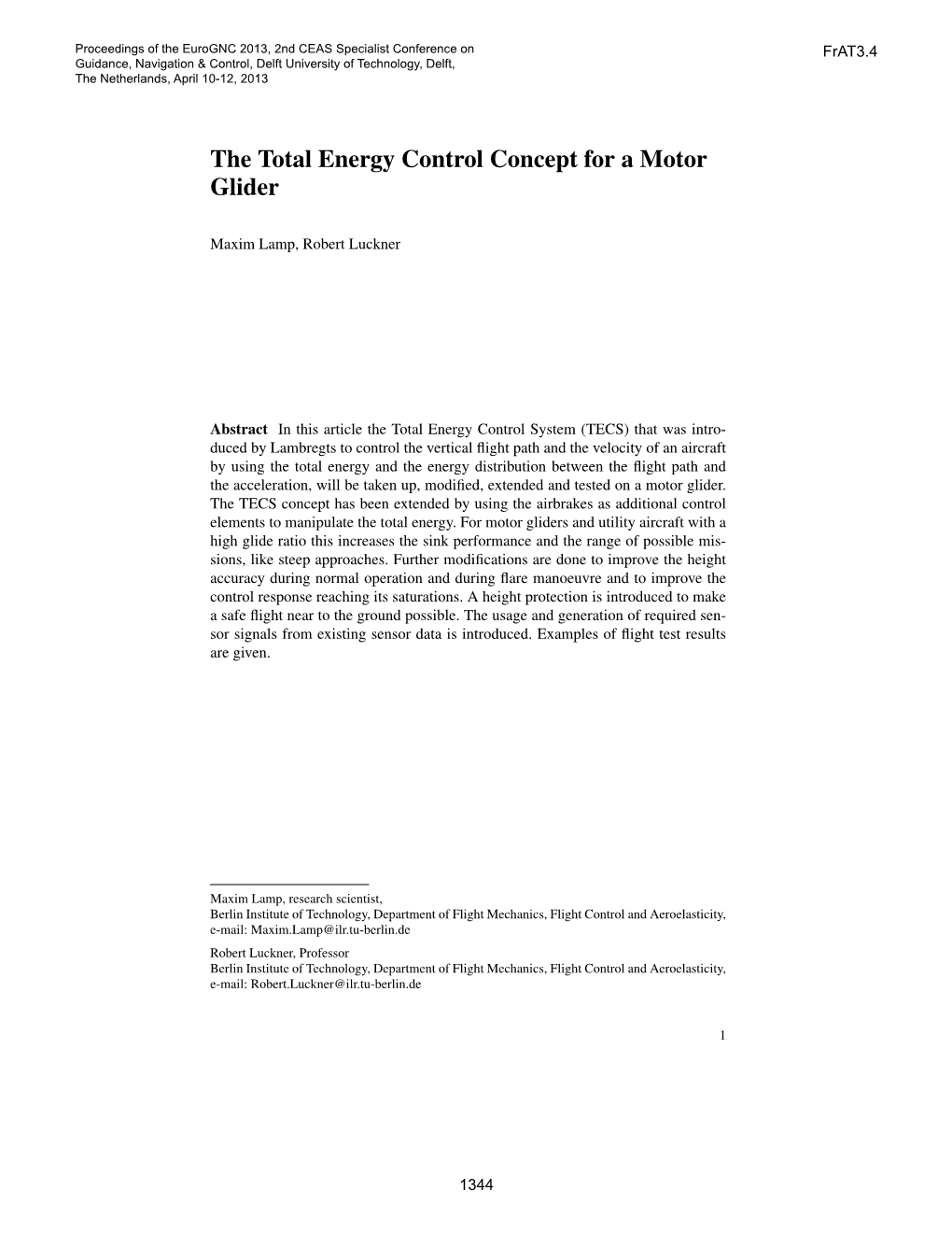 The Total Energy Control Concept for a Motor Glider