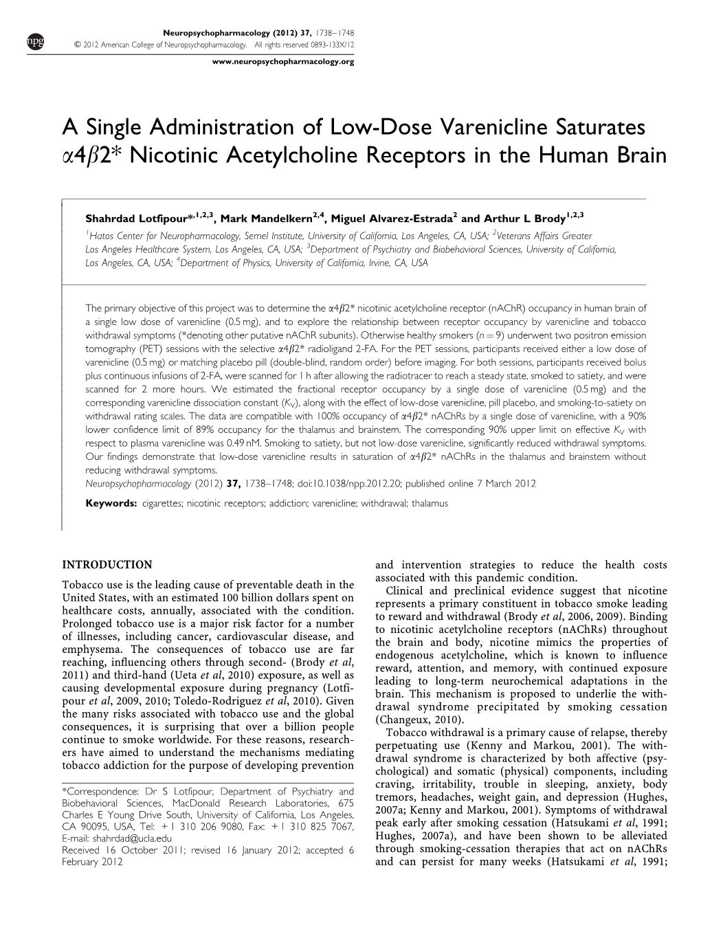 Nicotinic Acetylcholine Receptors in the Human Brain