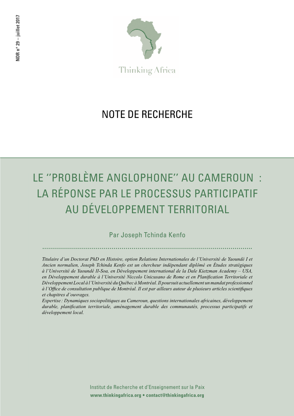 Le ''Problème Anglophone'' Au Cameroun : La Réponse Par