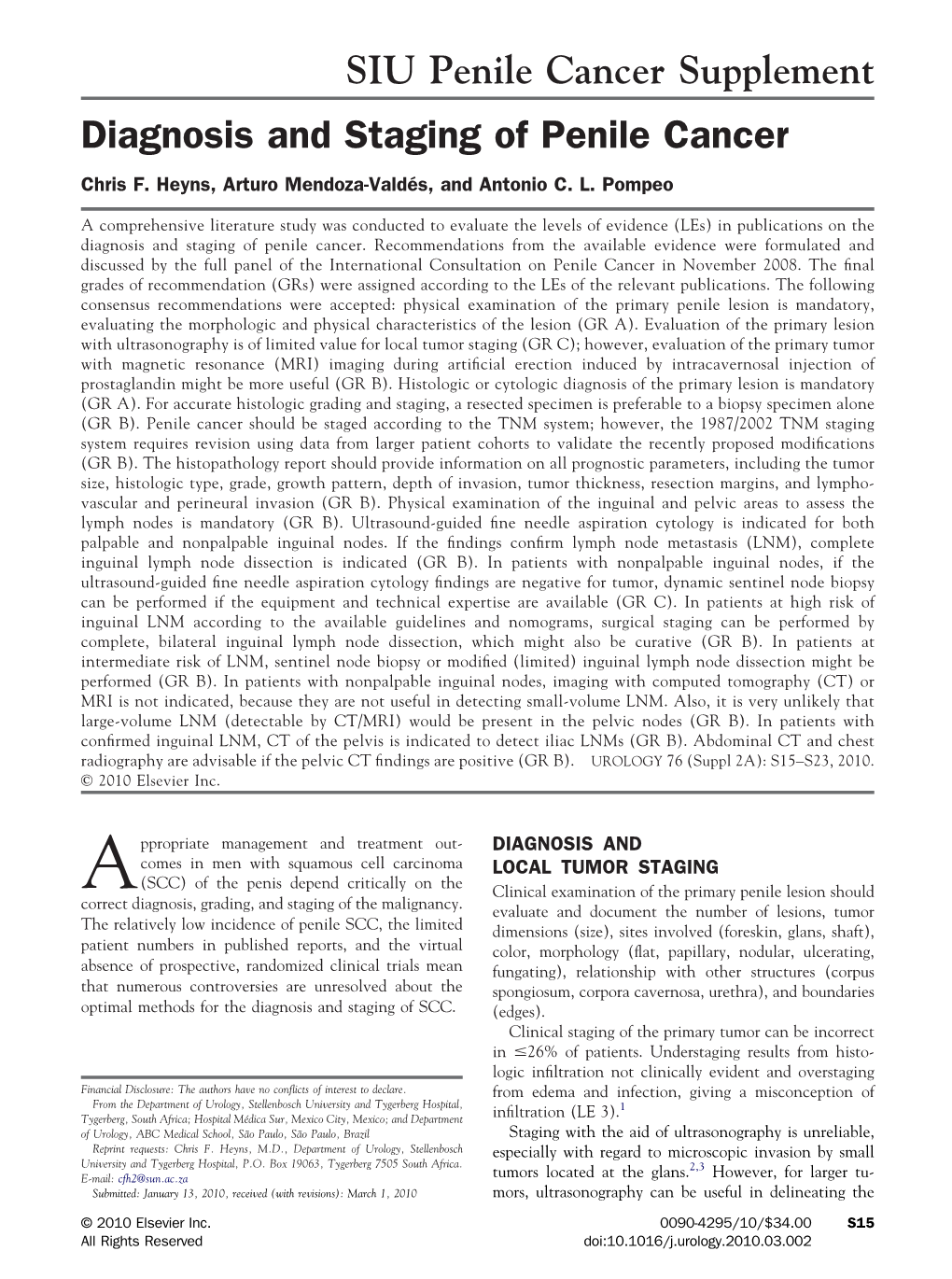 SIU Penile Cancer Supplement Diagnosis and Staging of Penile Cancer Chris F