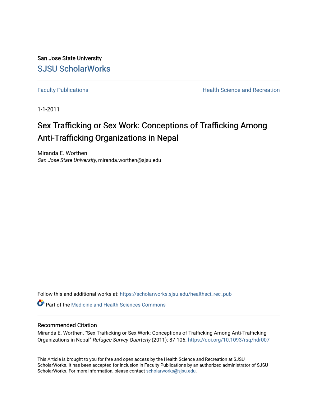 Conceptions of Trafficking Among Anti-Trafficking Ganizationsor in Nepal