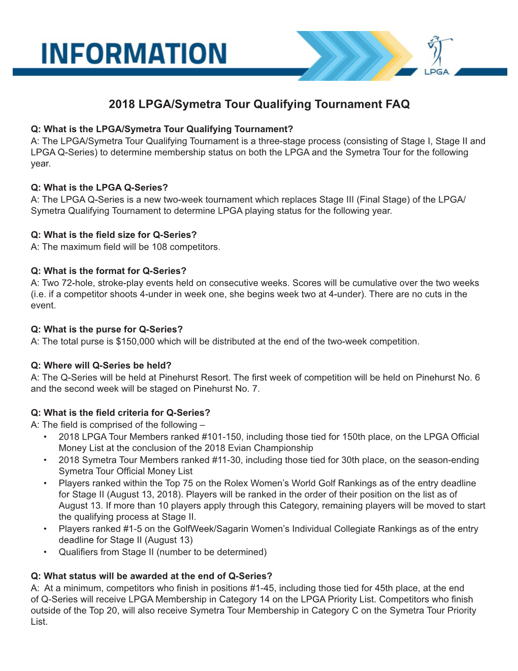 2018 LPGA/Symetra Tour Qualifying Tournament FAQ