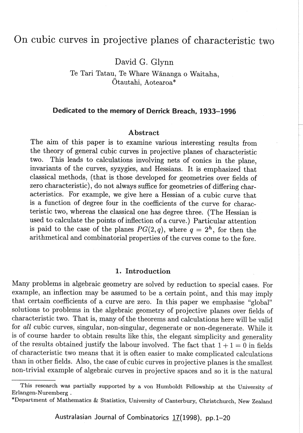 On Cubic Curves in Projective Planes of Characteristic Two