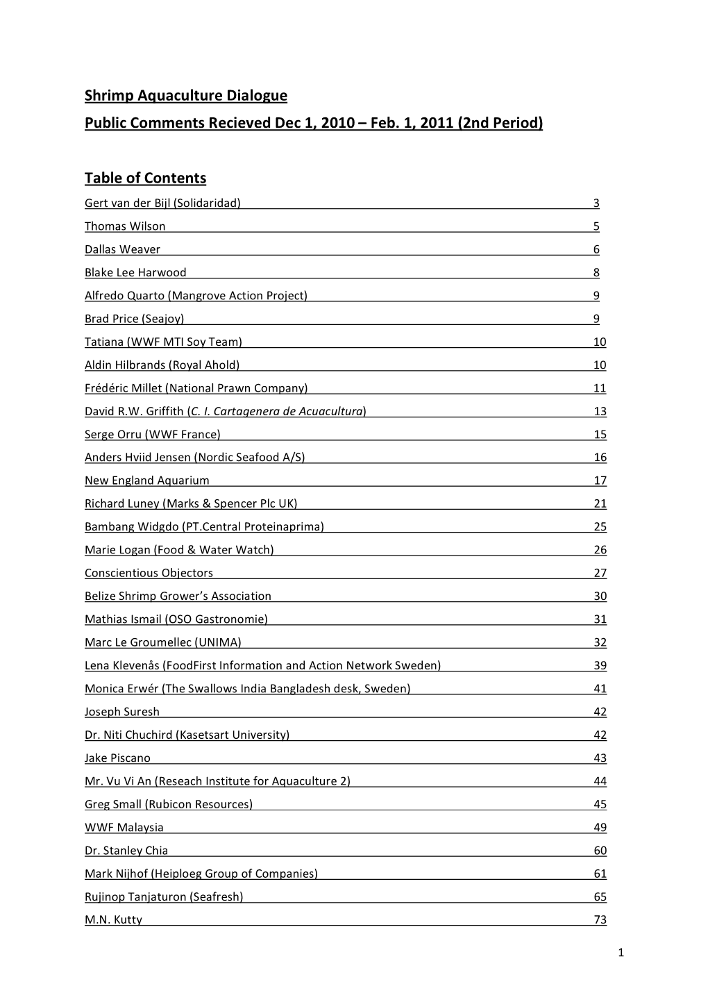 Consolidated Comments