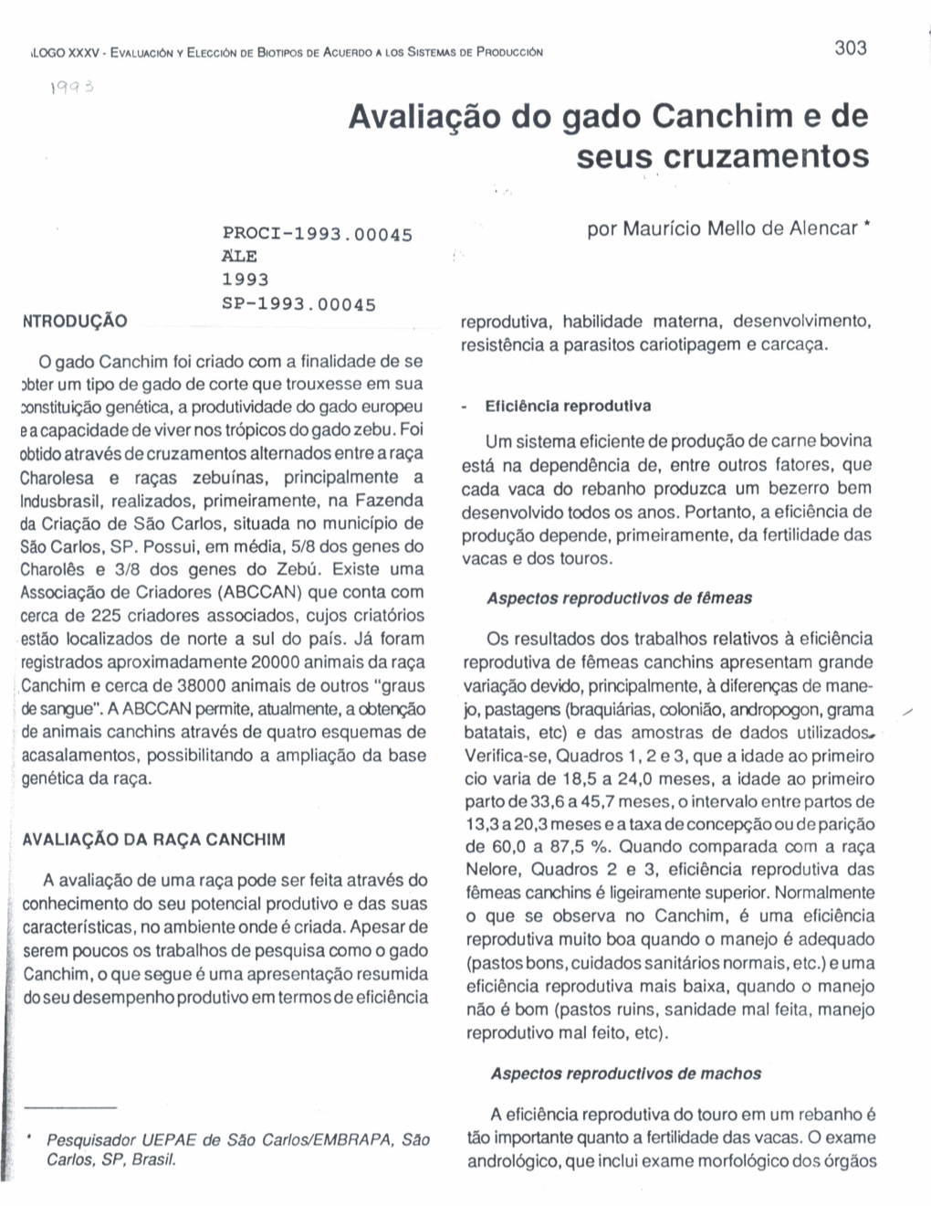 Avaliação Do Gado Canchim E De Seus Cruzamentos