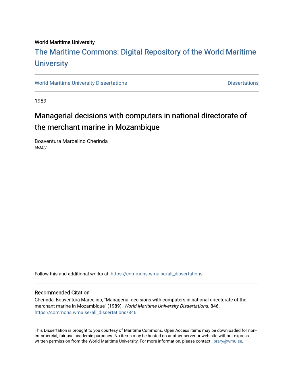 Managerial Decisions with Computers in National Directorate of the Merchant Marine in Mozambique