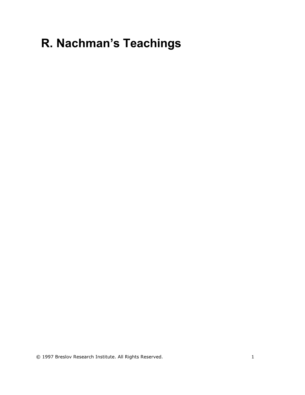 R. Nachman's Teachings