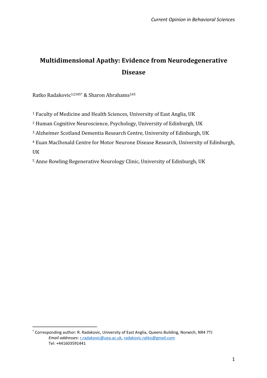 Multidimensional Apathy: Evidence from Neurodegenerative Disease