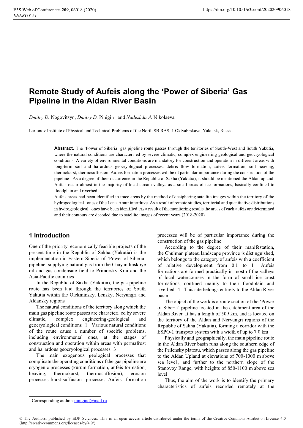 'Power of Siberia' Gas Pipeline in the Aldan River Basin