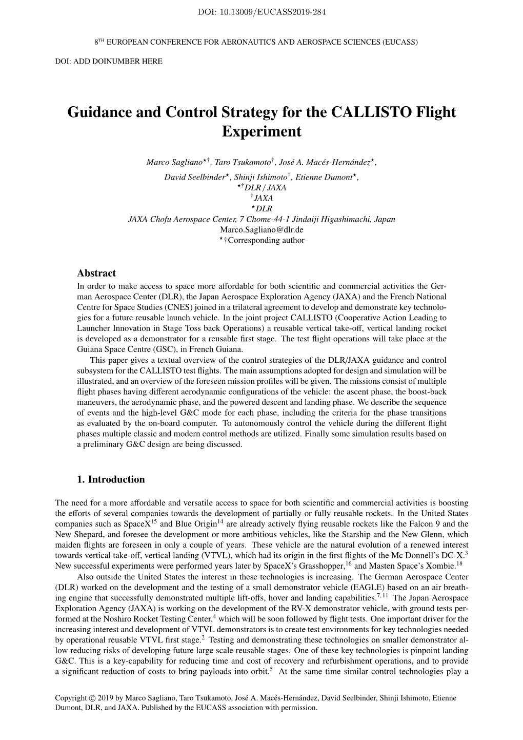 Guidance and Control Strategy for the CALLISTO Flight Experiment