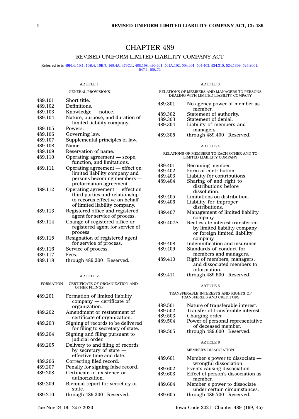 Chapter 489 Revised Uniform Limited Liability Company Act