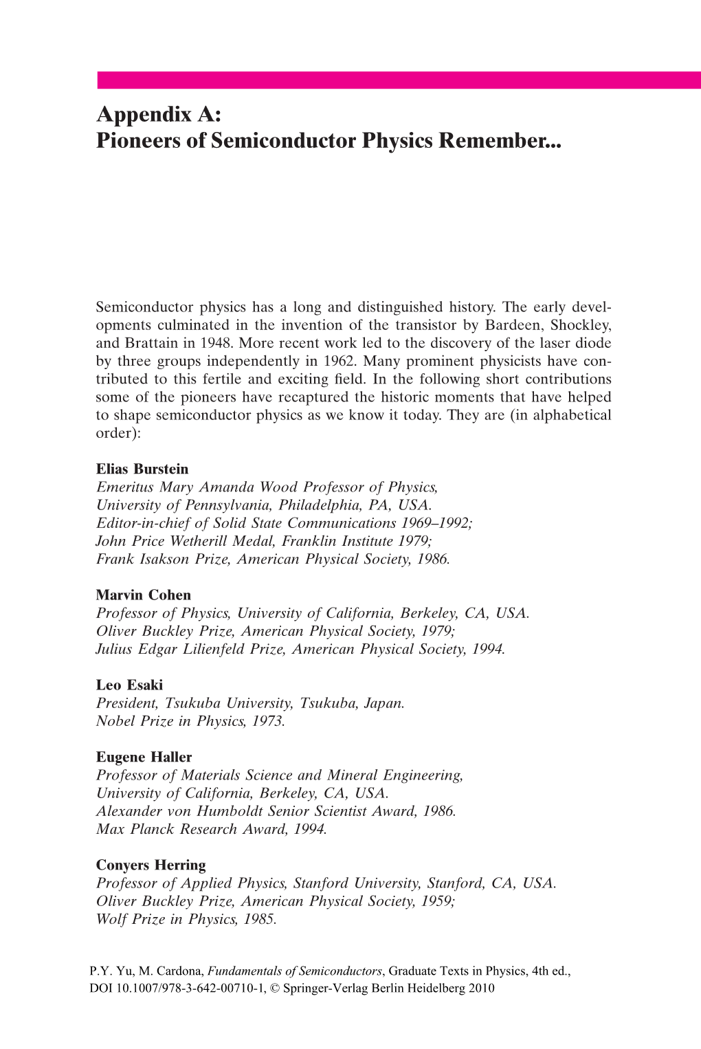 Appendix A: Pioneers of Semiconductor Physics Remember