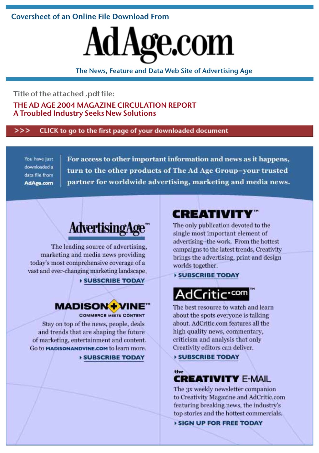 2004 Ad Age Magazine Circulation Report