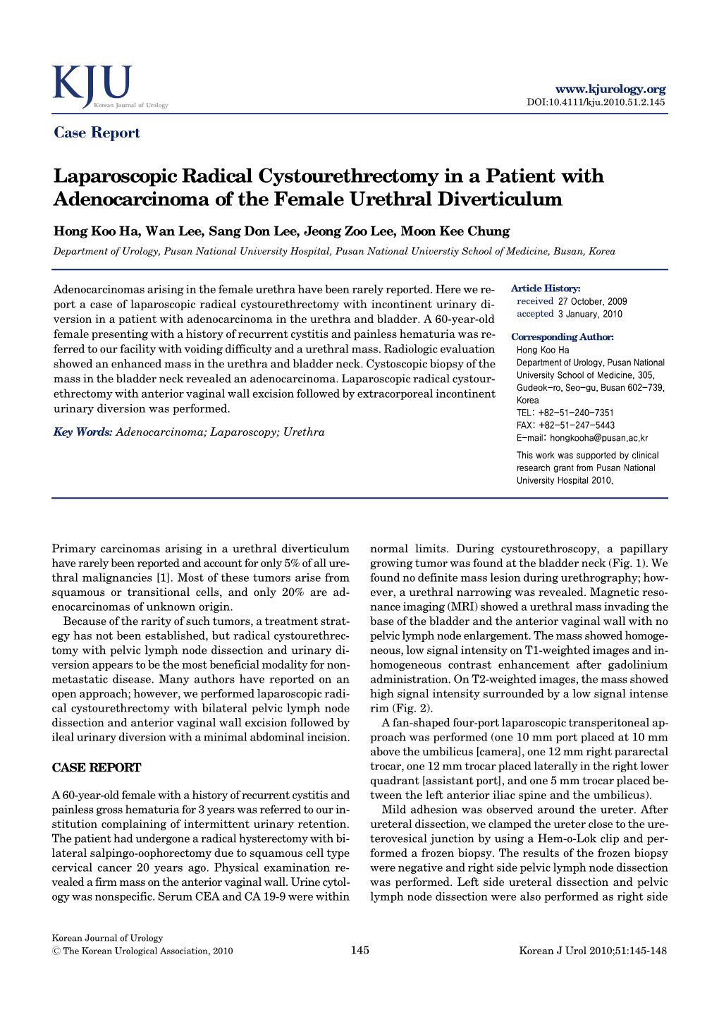 Laparoscopic Radical Cystourethrectomy in a Patient with Adenocarcinoma of the Female Urethral Diverticulum