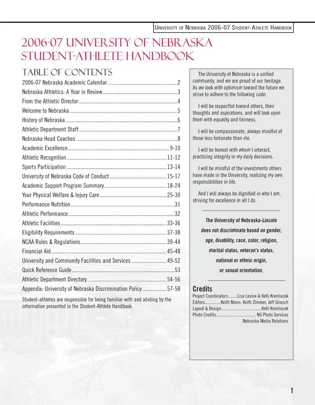 2006-07 University of Nebraska Student-Athlete Handbook