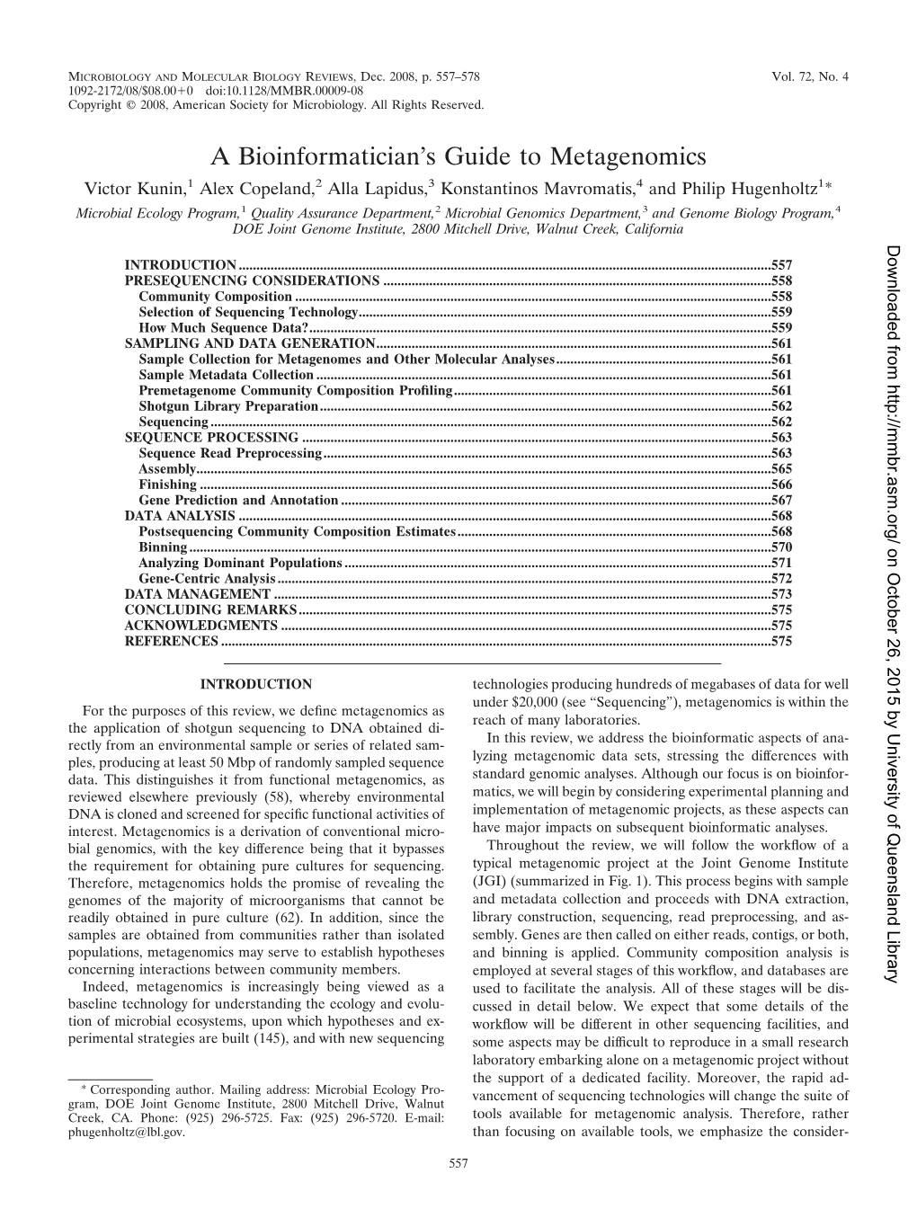 A Bioinformatician's Guide to Metagenomics