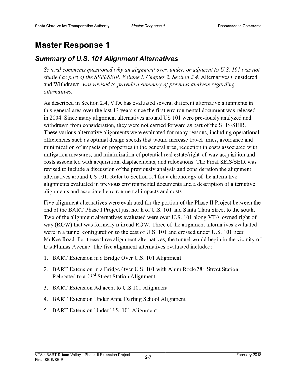 VTA's BART Silicon Valley—Phase II Extension Project Final SEIS/SEIR