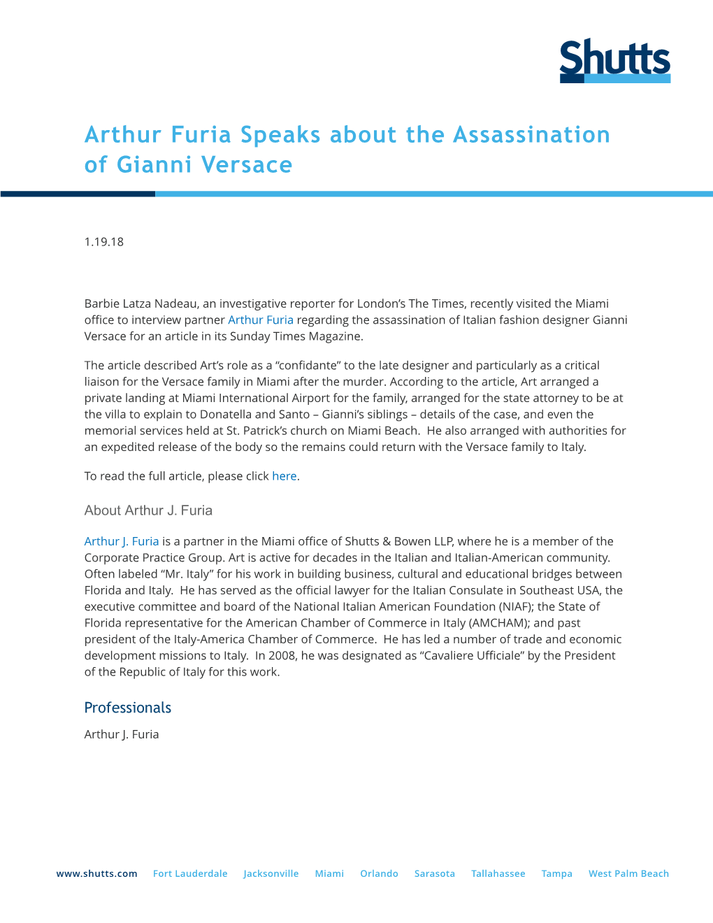 Arthur Furia Speaks About the Assassination of Gianni Versace