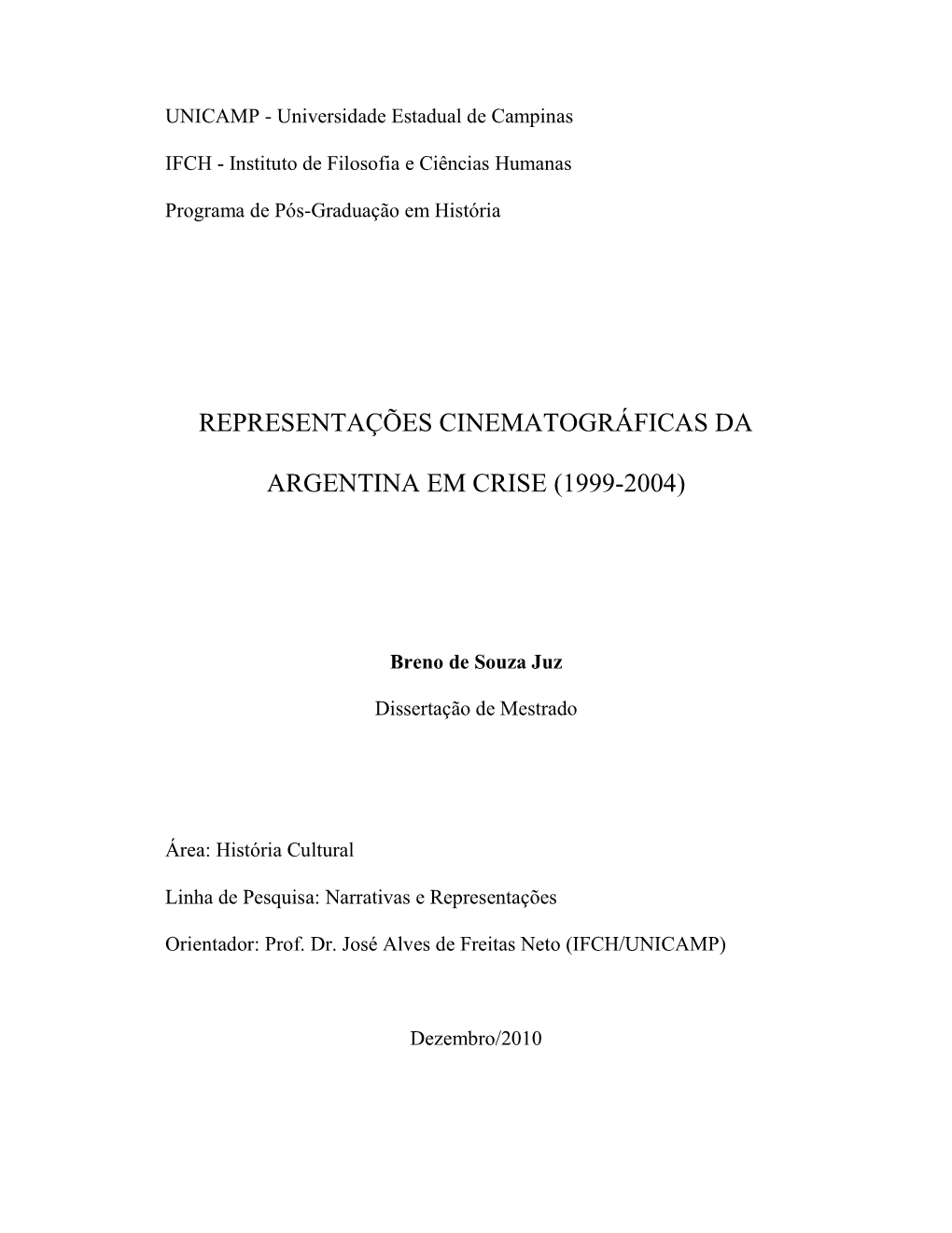 Representações Cinematográficas Da Argentina Em Crise (1999-2004)