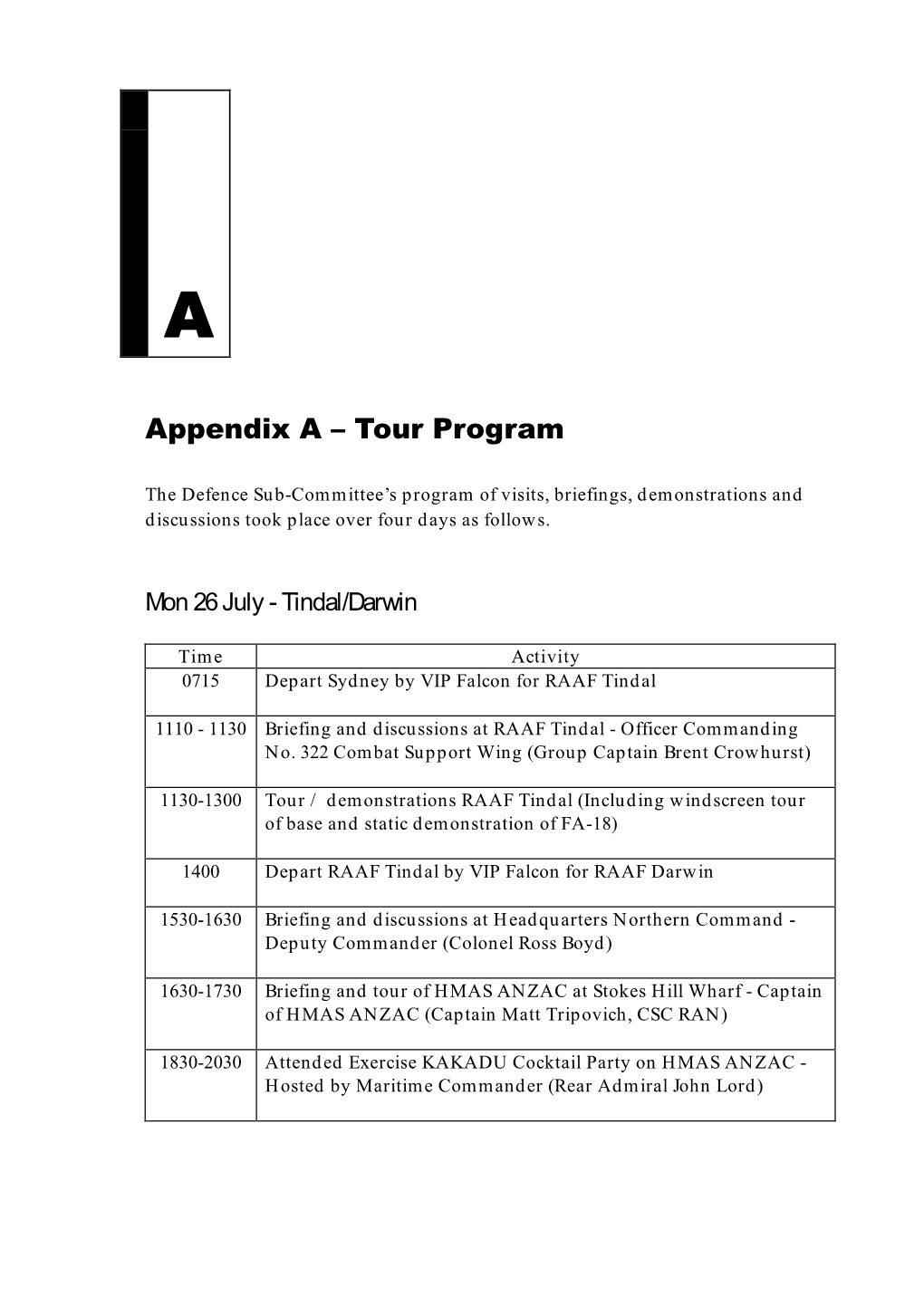 Appendix A: Tour Program