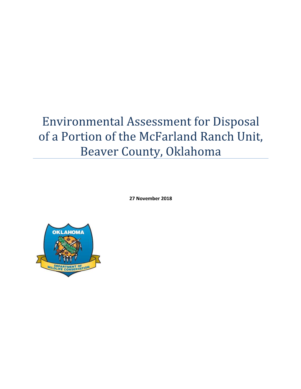 Environmental Assessment for Disposal of a Portion of the Mcfarland Ranch Unit, Beaver County, Oklahoma