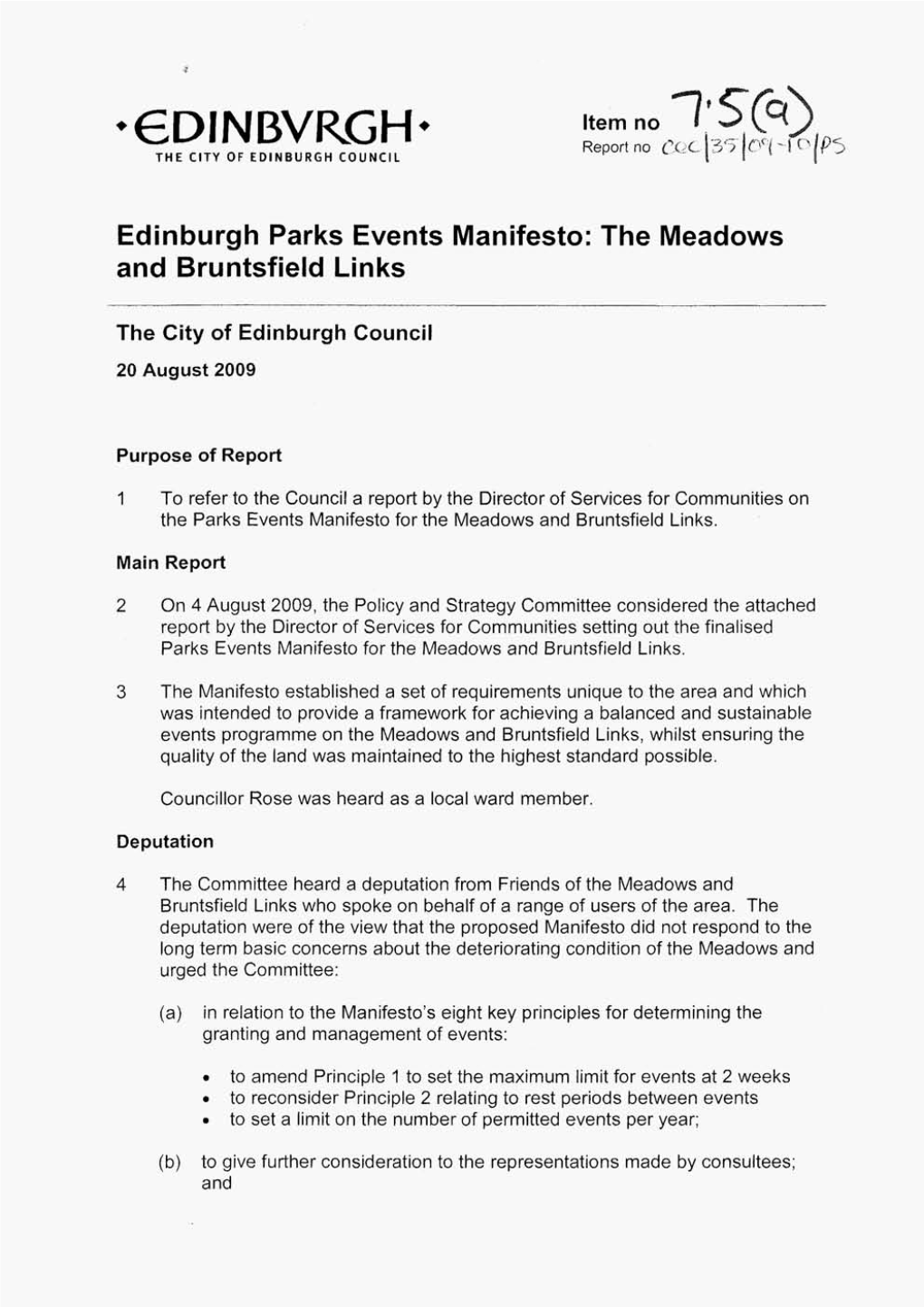 Edinburgh Parks Events Manifesto: the Meadows and Bruntsfield Links